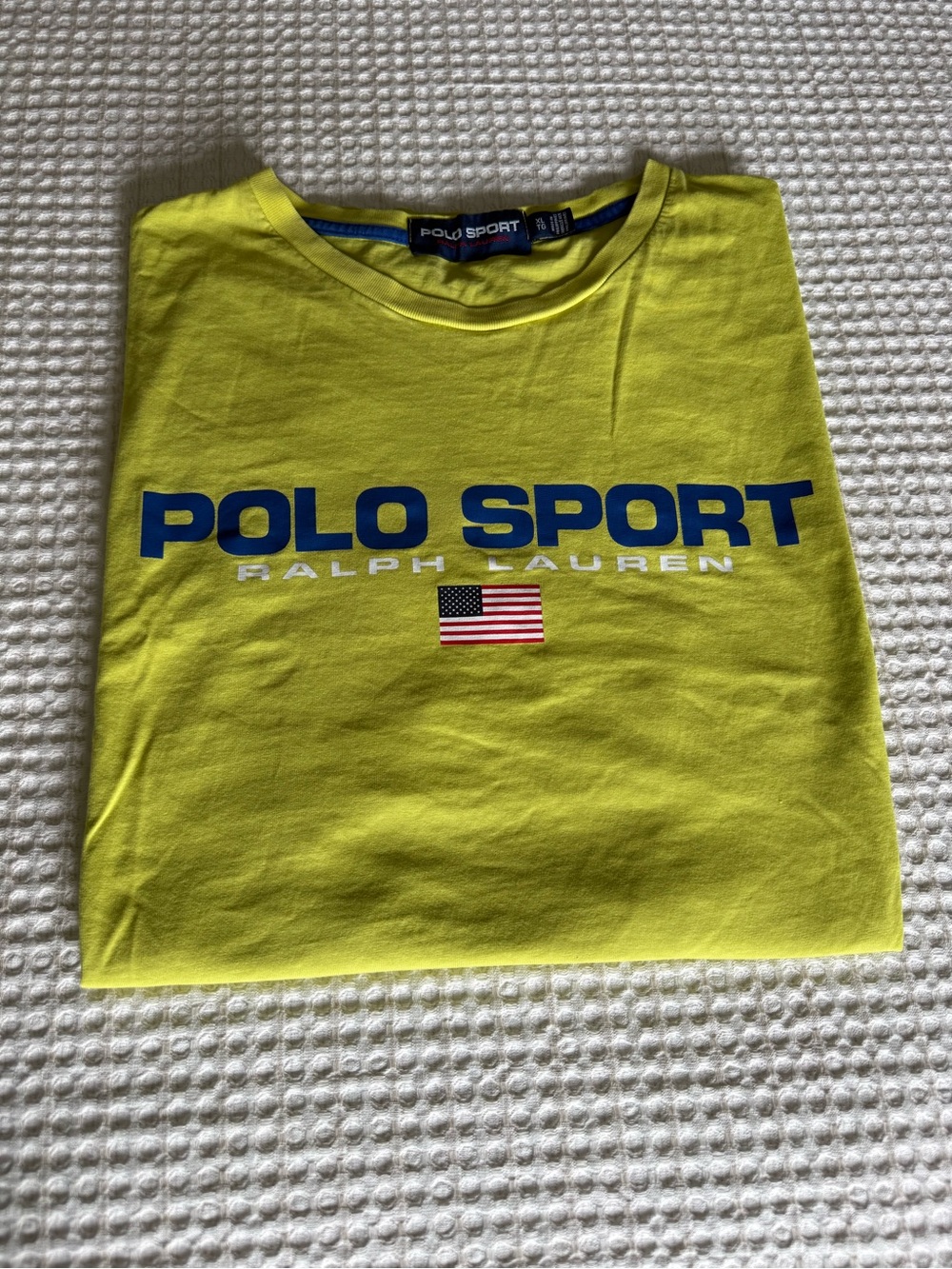 Vintage 90s Polo Sport Ralph Lauren Neon Yellow Logo Tee single stitched used - Picture 1 of 5